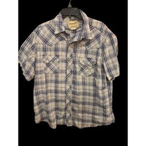 Wrangler  Pearl Snap Button Up Plaid‎ Shirt Men's XL Polyester Distressed